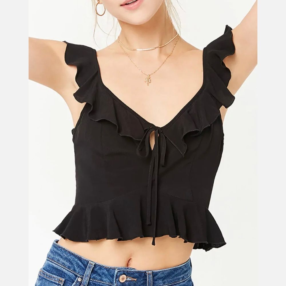 Sexy Women Summer Lotus Leaf Sleeveless Slim Bodycon V-neck T-shirt Crop Top US